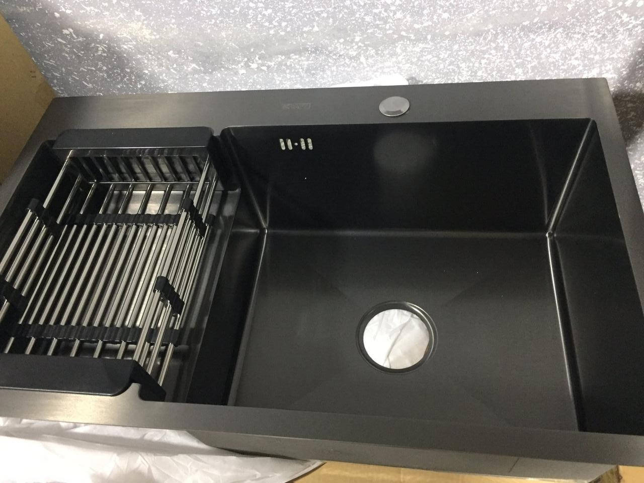 

Врезная мойка kraft HS 7848AR (правая) BLACK (черная) из нержавеющей стали, толщина 3мм., Черный