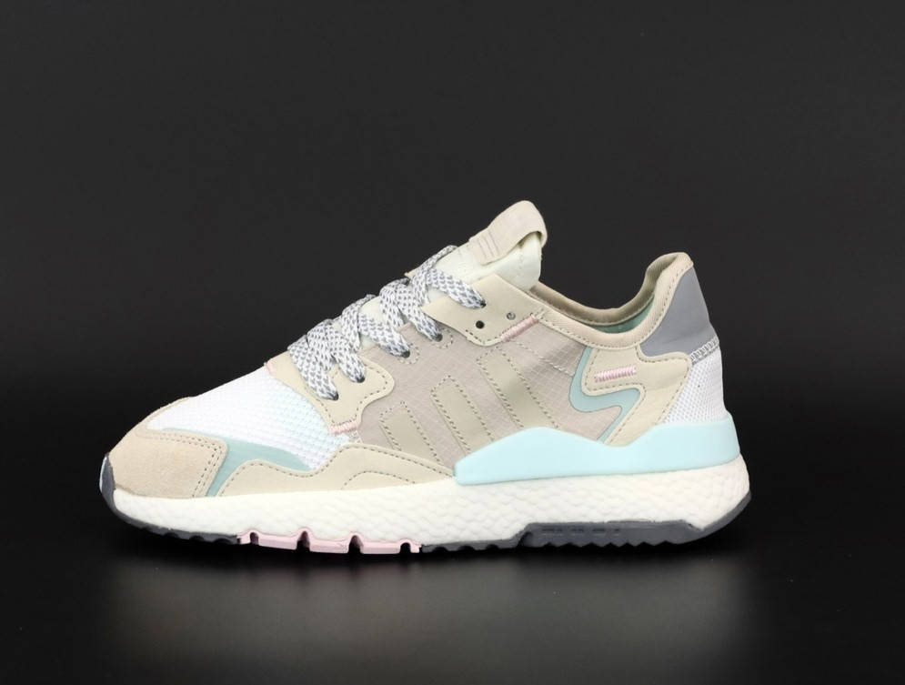 

Женские кроссовки Adidas Nite Jogger Beige Mint Pink (адидас найт джоггер, бежевые), Бежевый