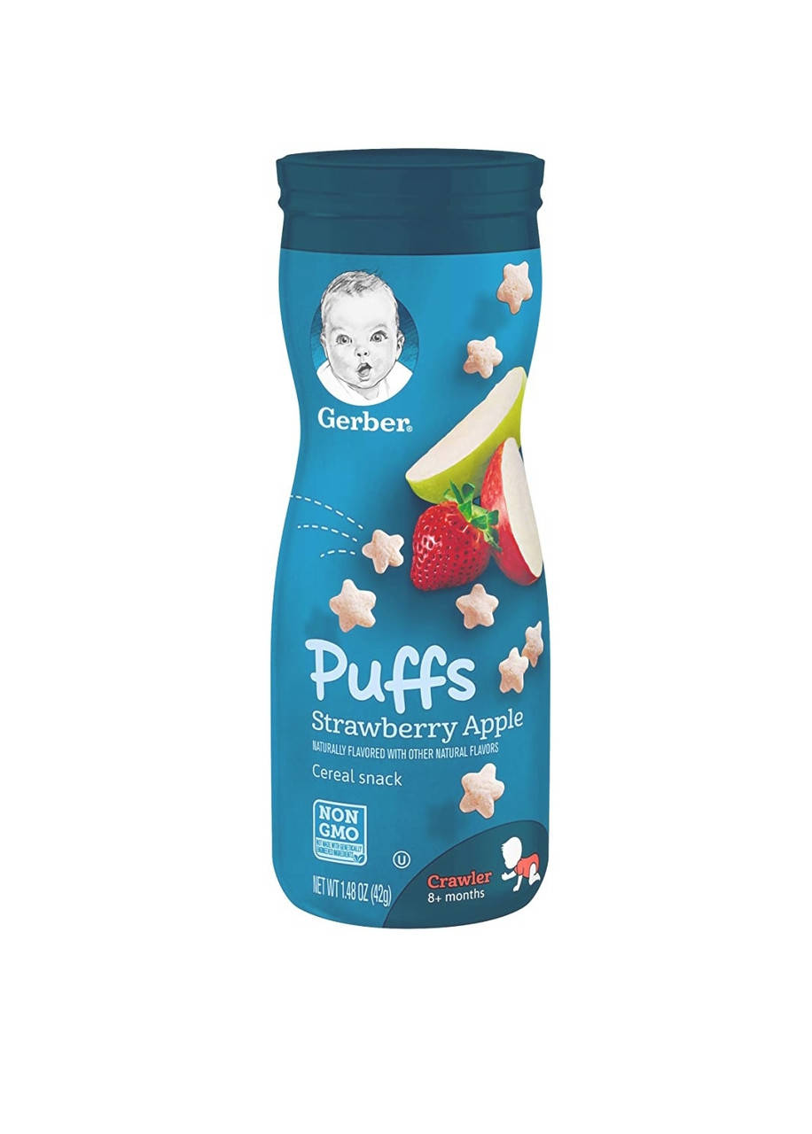 

Злаковые подушечки Gerber Puffs, для малышей от 8 месяцев, клубника и яблоко, 42 г
