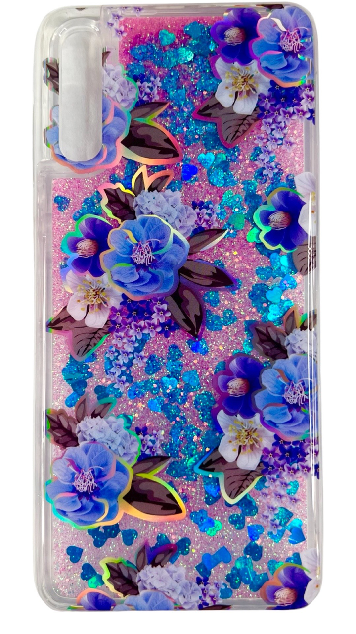 

Перетекающий TPU чехол New Star для Samsung Galaxy A50 (на самсунг а50) Голубые цветы, Разные цвета