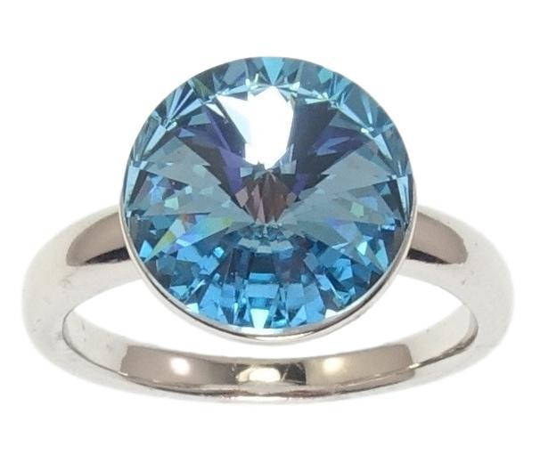 

Кольцо Xuping Родий с кристаллами Swarovski "Кристалл Aquamarine ø 12мм" р.16.5,18.5