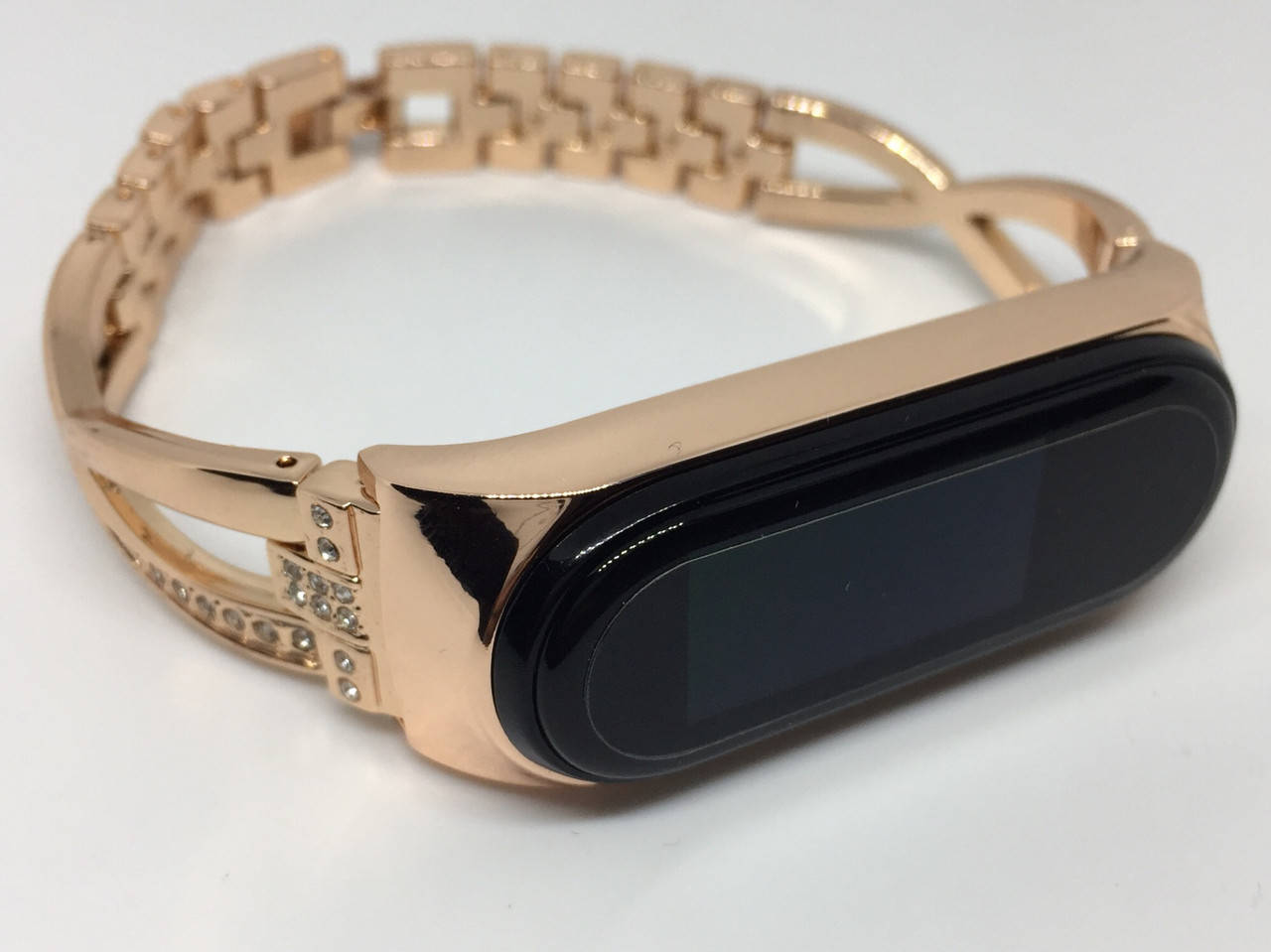 

Ремешок металлический mi band 5 mi band 6 со стразами розовое золото