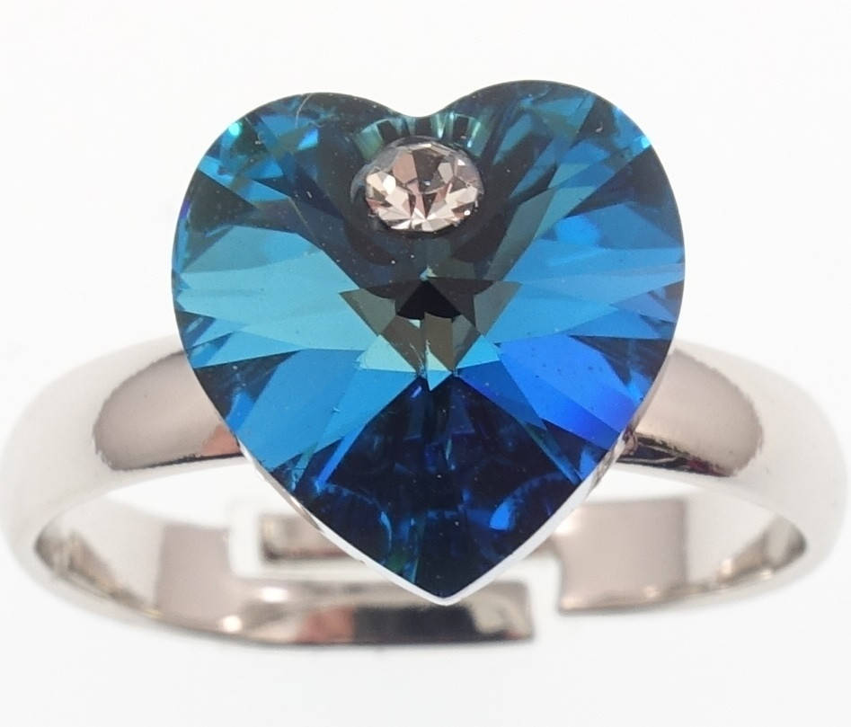 

Кольцо Xuping Родий с кр-ми Swarovski "Кристальное сердце Capri Blue с вставкой цирконий" р.16-17,17-18