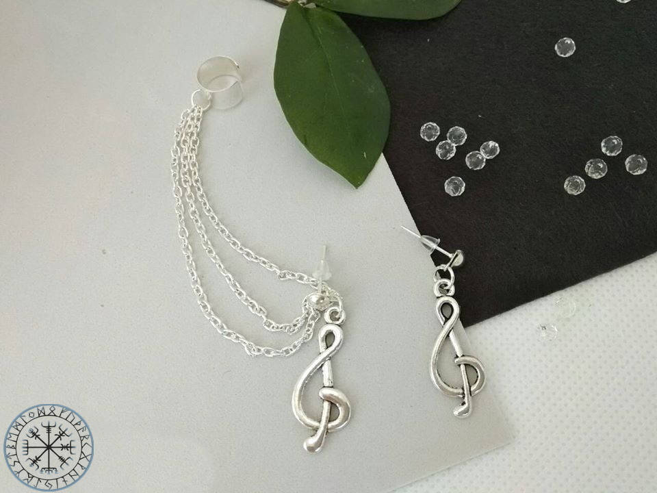 

Кафф и серьга скрипичный ключ клипс на ухо Набор комплект без прокола клипсы каф