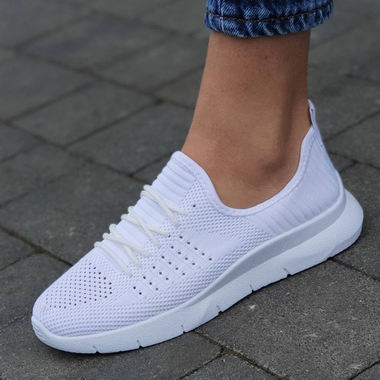 

Мокасины женские белые летние на шнурках тканевые (Код: 1899)