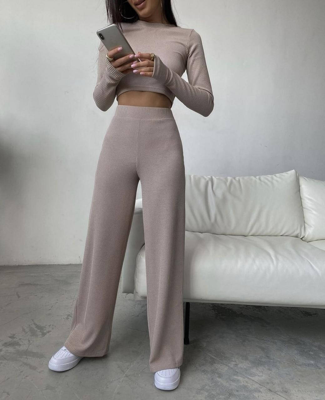 

Женский костюм двойка ( кофта + штаны ) , ткань : турецкий рубчик АВ-133511, Разные цвета