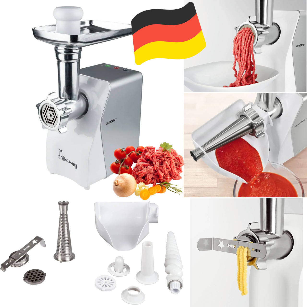 

Мясорубка SilverCrest SFW 350 D4 (+для томатов, 1200 Кв, Германия)