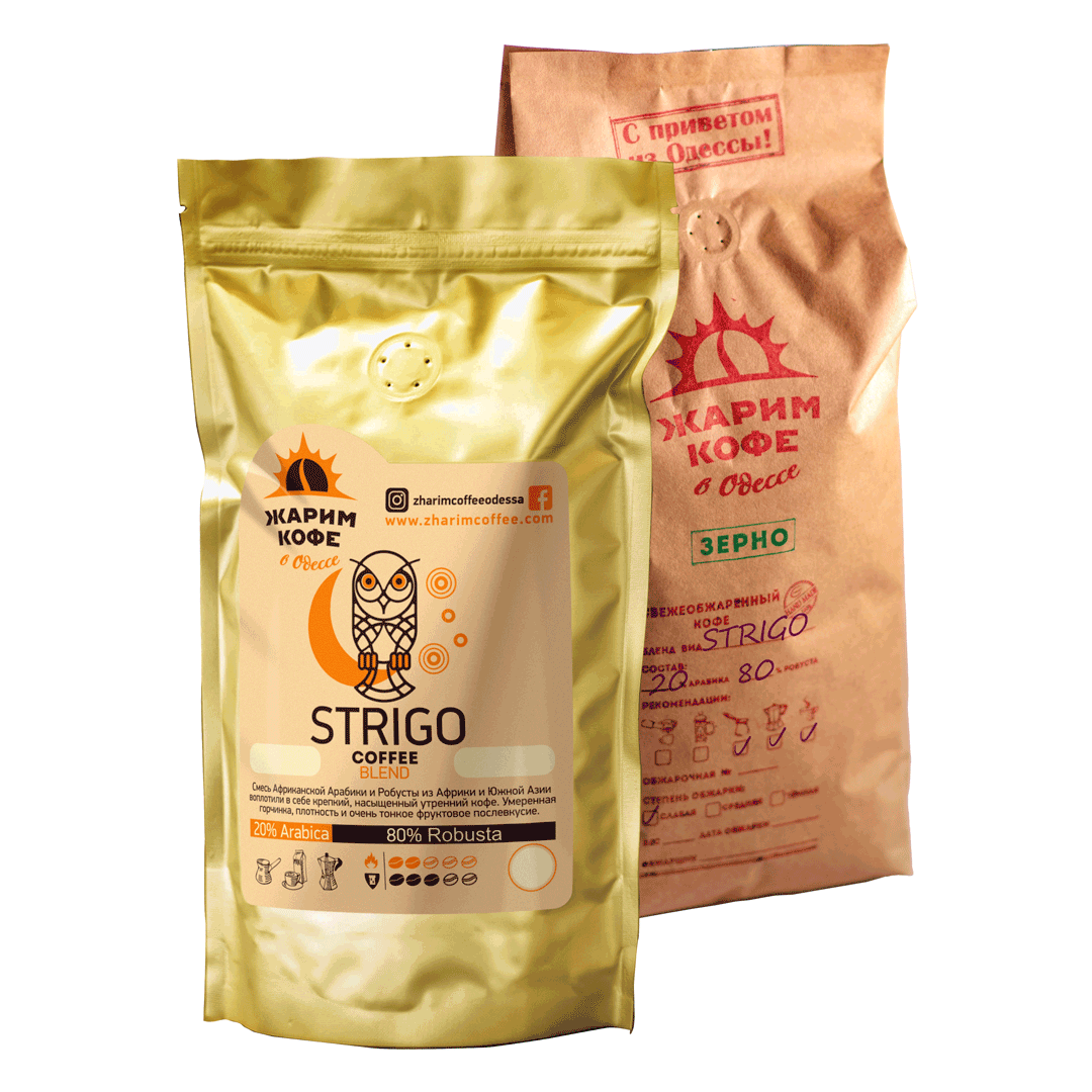 

Свежеобжаренный кофе в зернах бленд Strigo Blend 20A/80R крафт пакет 100 г.