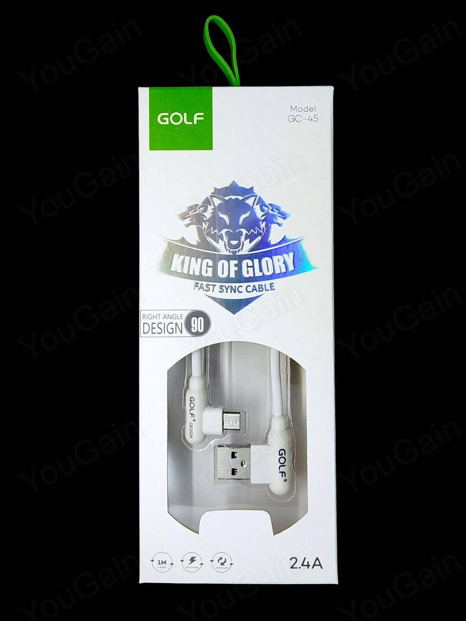 

Кабель для зарядки и передачи данных GOLF GC-45 MicroUSB 2.4А с угловыми коннекторами 1.0м (белый)