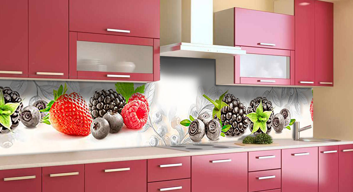 

65х250 см, Ягодный микс, Виниловая наклейка кухонный фартук-скинали, самоклейка на кухню