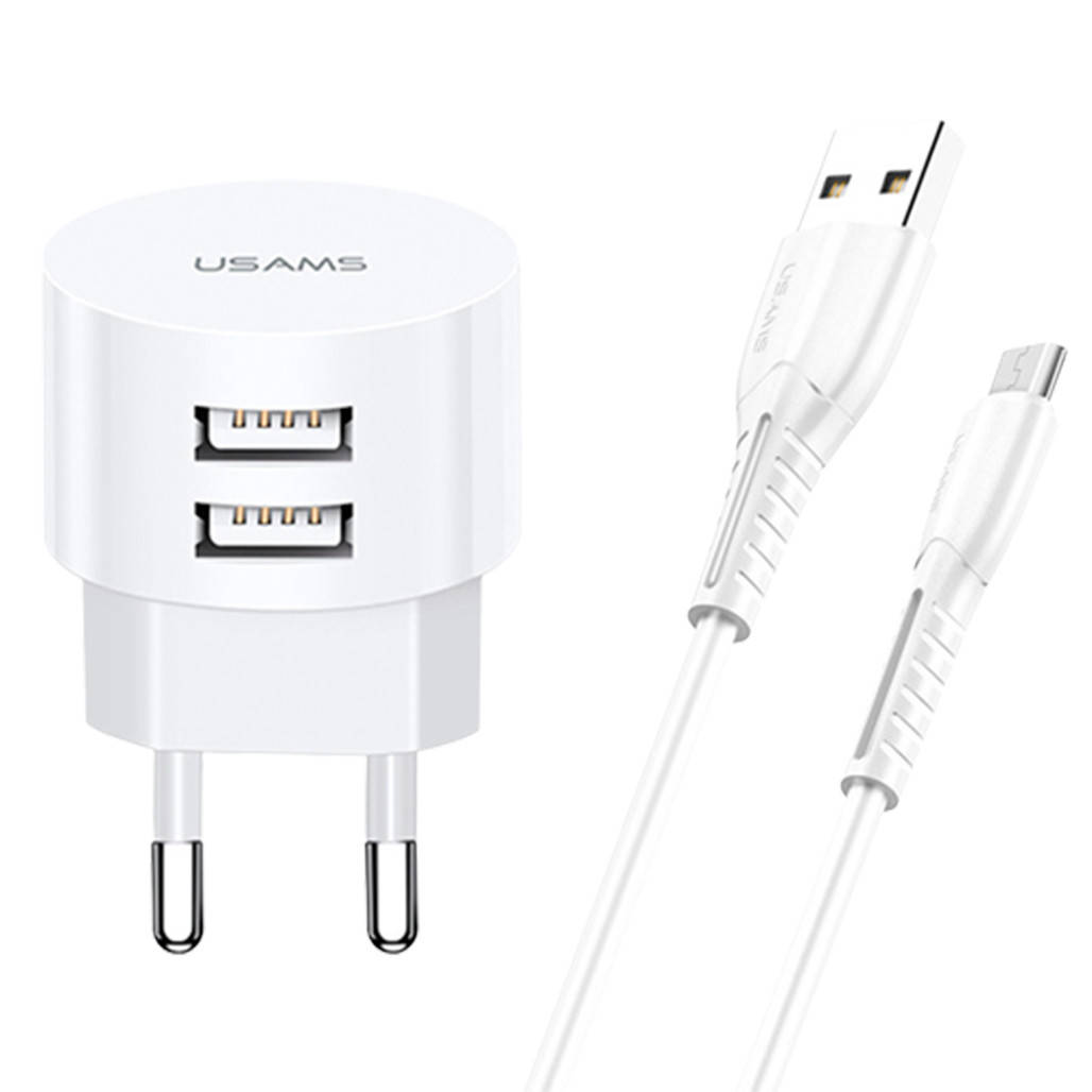 

Сетевое зарядное устройство Usams T20 2USB 2.1A + MicroUSB cable (White) [67421], Белый