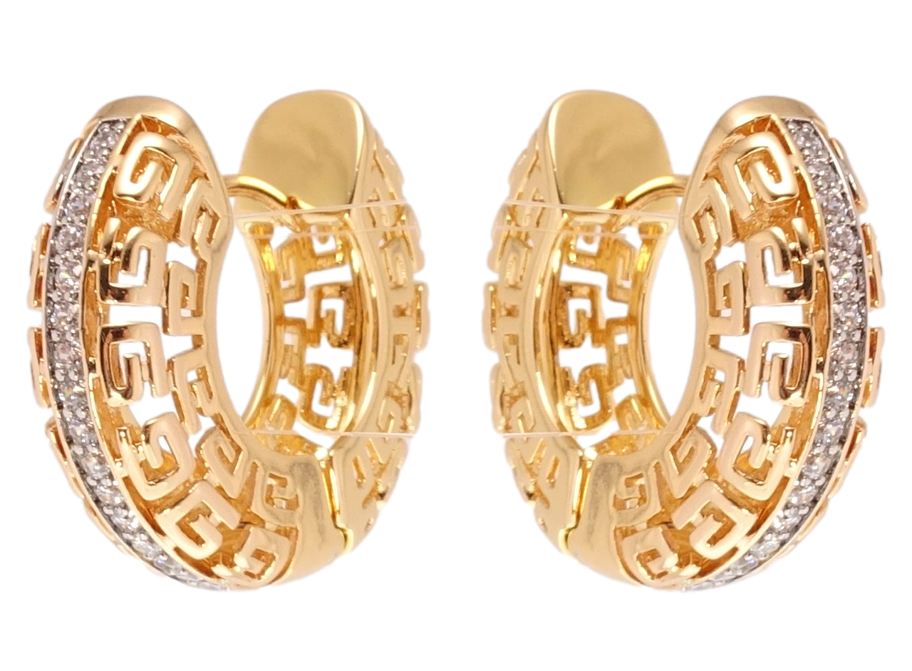 

Серьги Xuping Позолота 18K + Родий колечки "Объёмные с резным узором и цирконием"