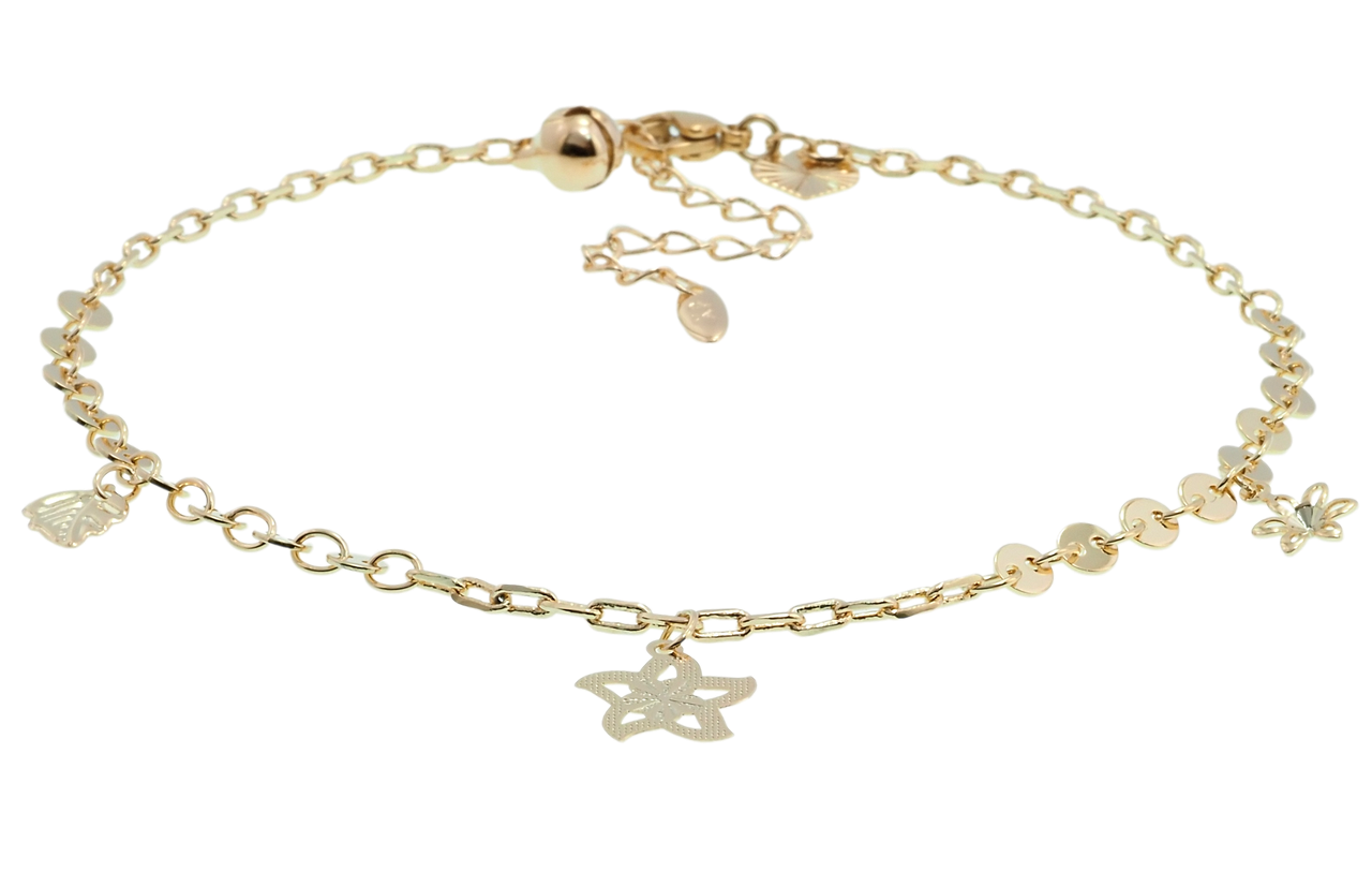 

Браслет Xuping Позолота 18K на ногу "Плетение комбинированное с подвесками" длина с доп.цеп. 24-29см х 2-4мм