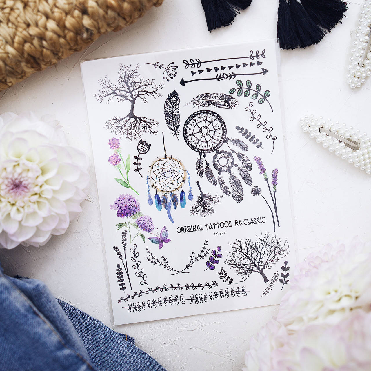 

Временная переводная флэш татуировка - Ловец снов, 15х21 см