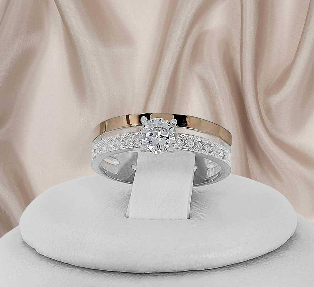 

Кольцо серебряное женское с золотыми вставками Тина 2