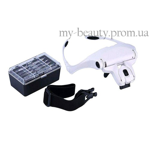 

9892B-2 Налобная бинокулярная лупа (3*ААА, 5 линз,LED подсветка), Белый