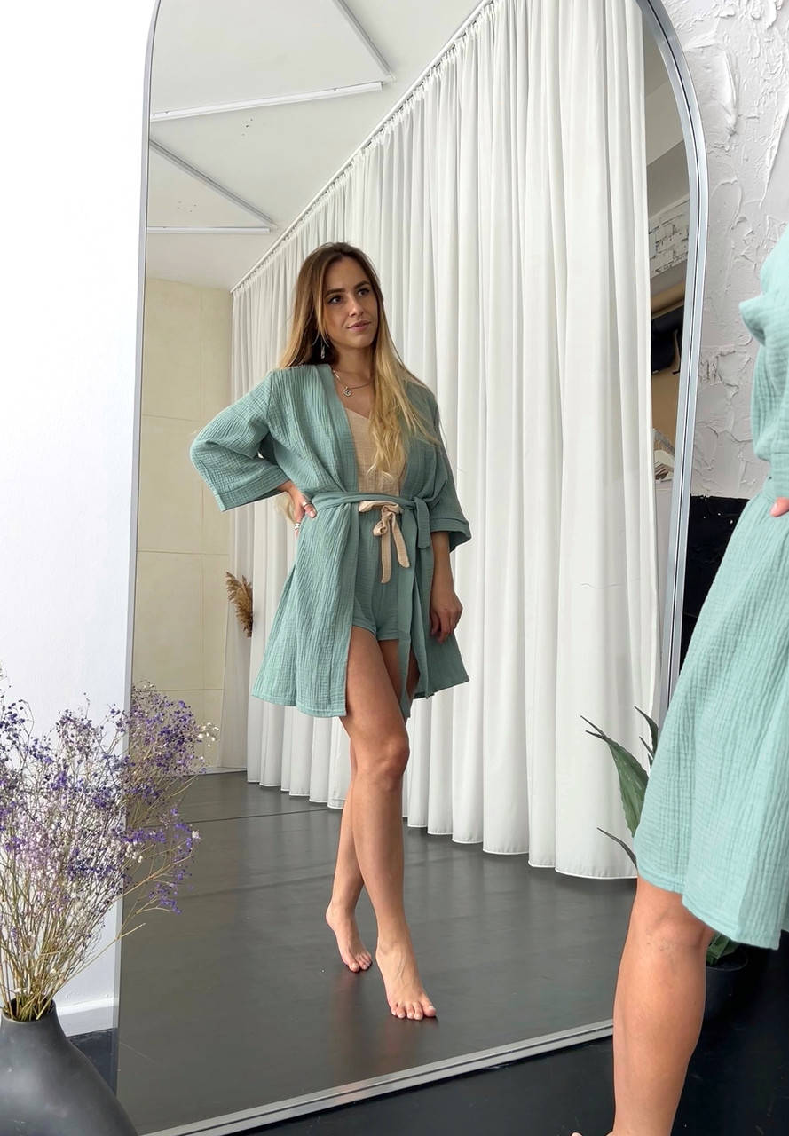 

Женский комплект для дома и сна из муслина, халат и пижама L-XL