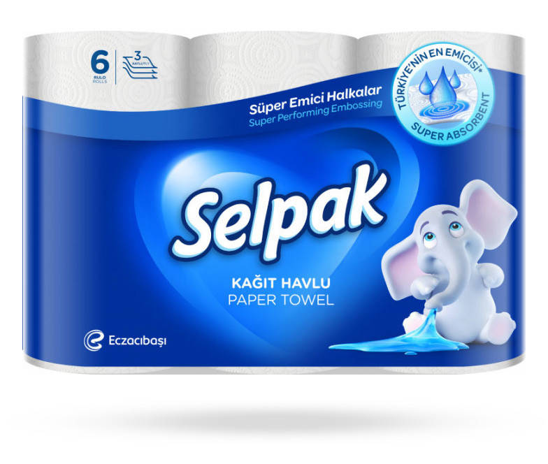 

Трехслойные бумажные полотенца Selpak 6 рулонов, Белый
