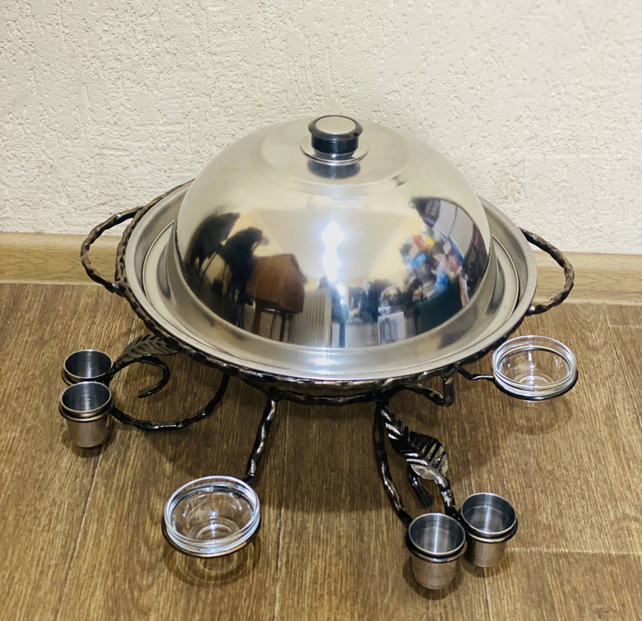 

Садж для подачи шашлыка d36 + крышка + соусницы + рюмки