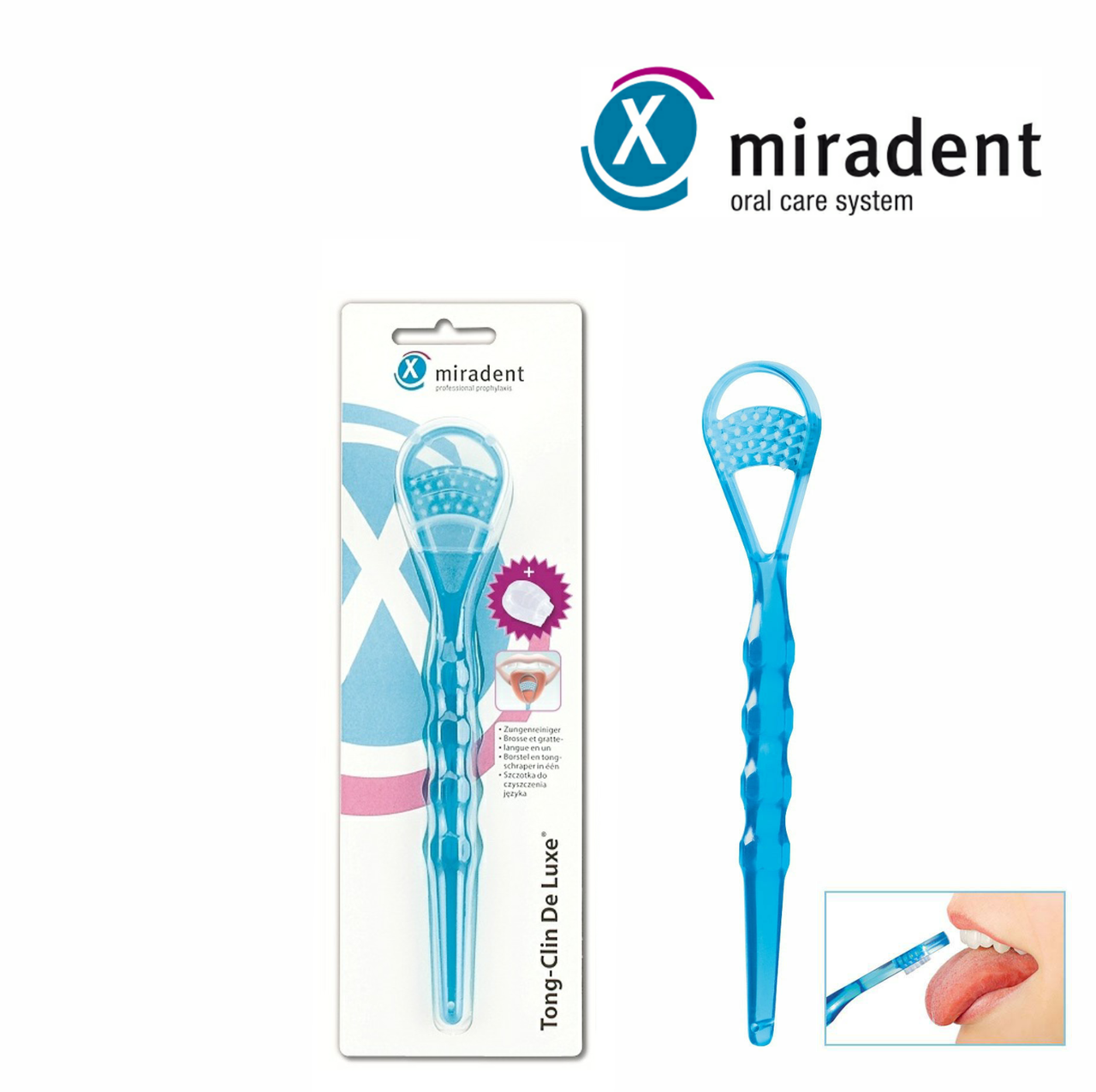 

Щетка для очищения языка miradent Tong Clin De Luxe (голубая)