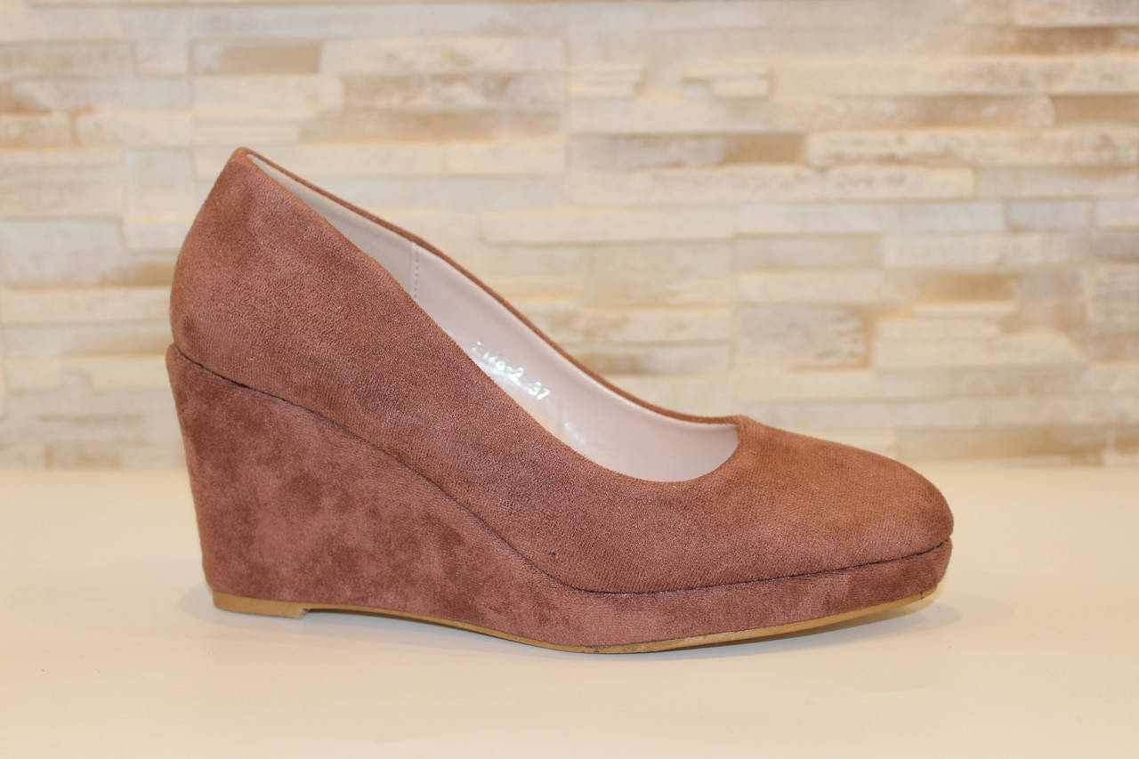 

Туфли женские розовые замшевые на танкетке Т1192, Розовый