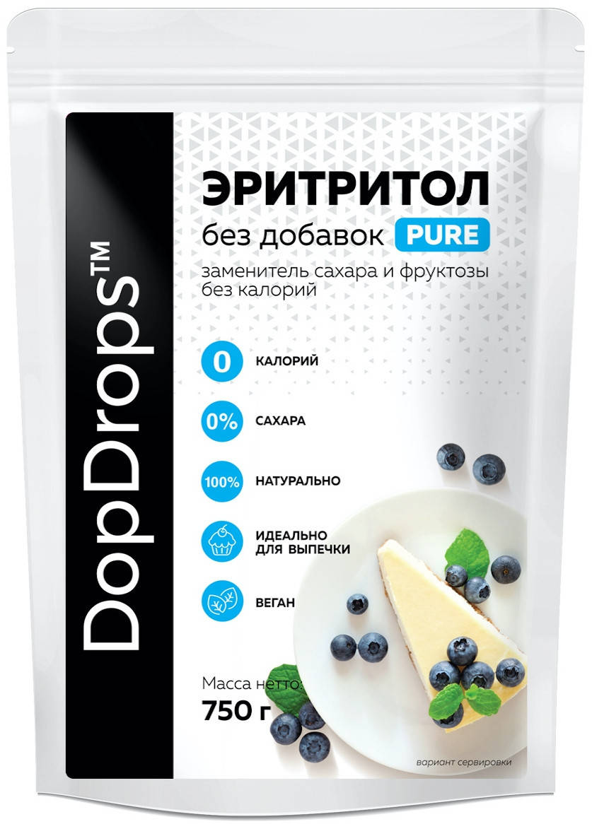 

Сахарозаменитель DopDrops™ PURE Эритритол без Добавок дой-пак (750 грамм)