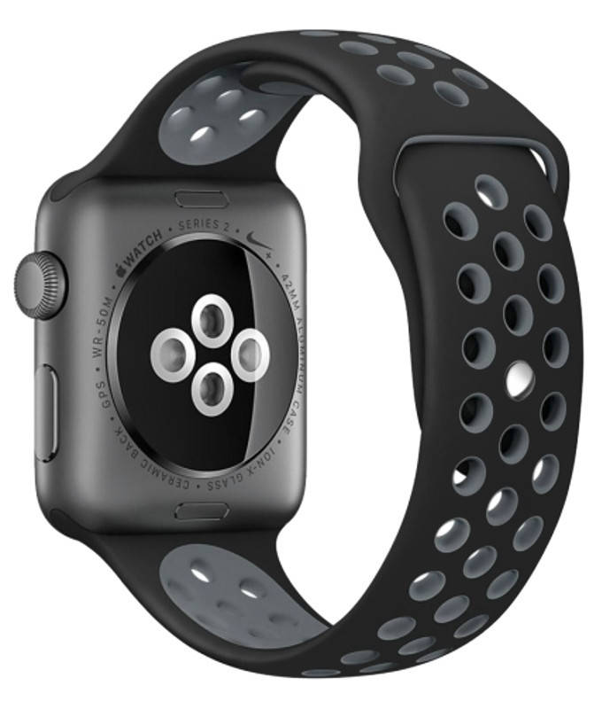 

Ремешок для Apple iWatch 38mm Nike brand с перфорацией Черный / серый