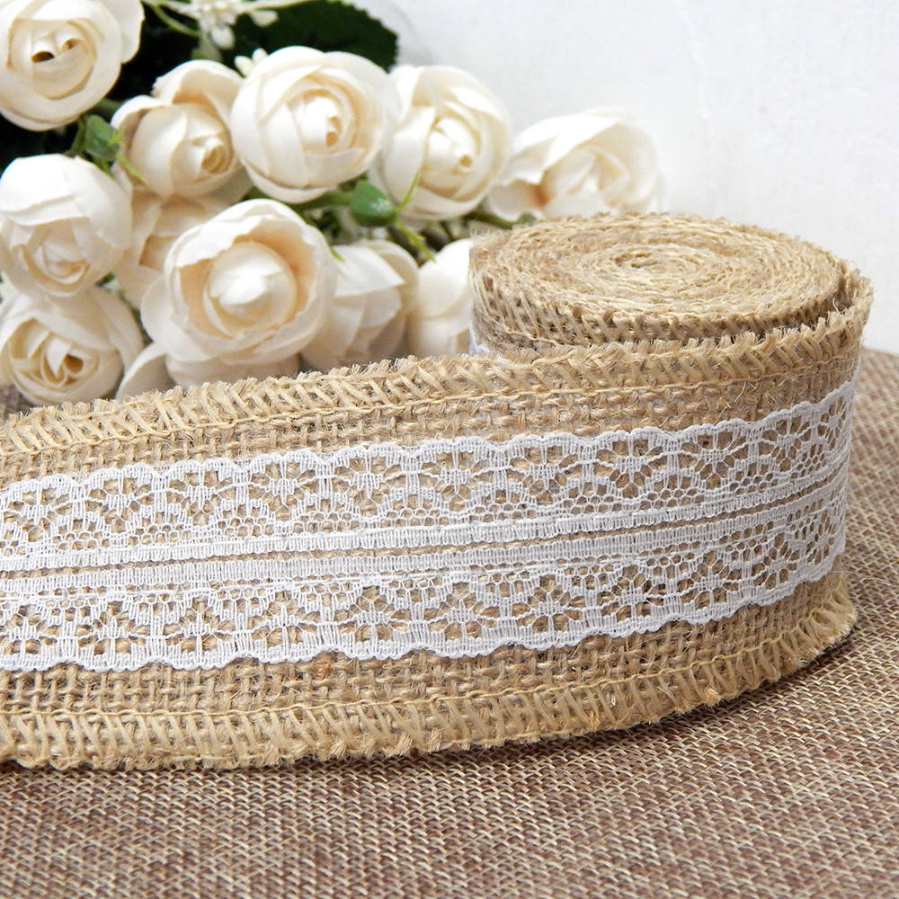 

Лента из мешковины с кружевом "Веерок", 5 см (2 м)