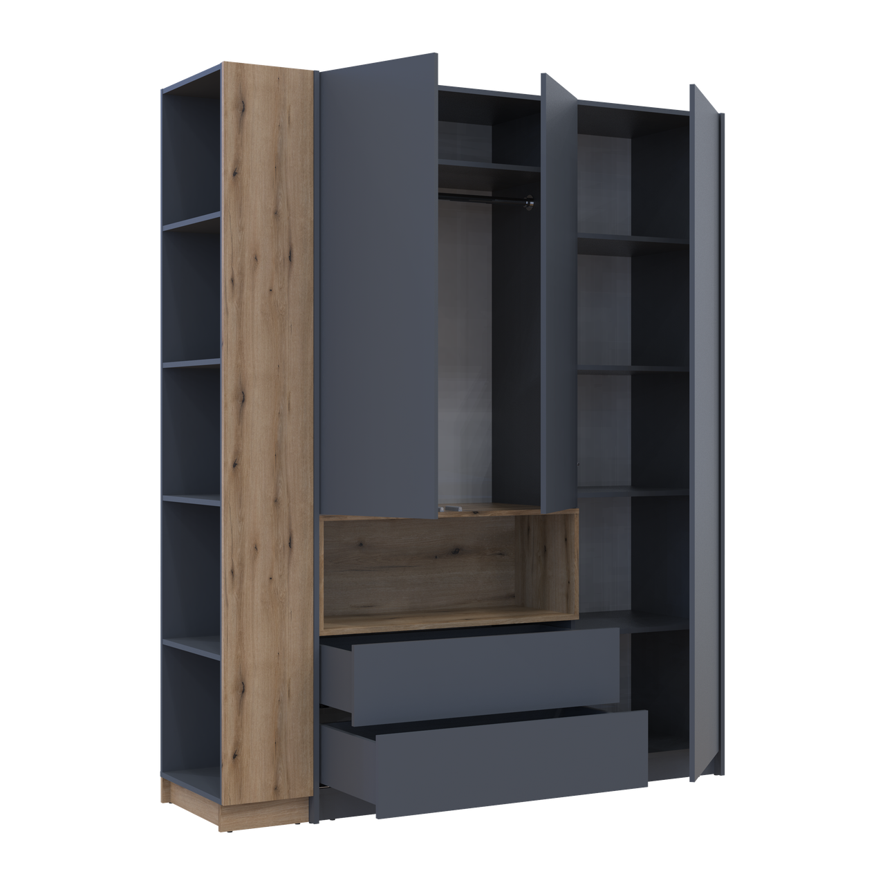 Шафа для одягу з нішею та етажеркою Doros Дейл Графіт/Дуб Евок 3 ДСП 178х52х220 (42005156) 5