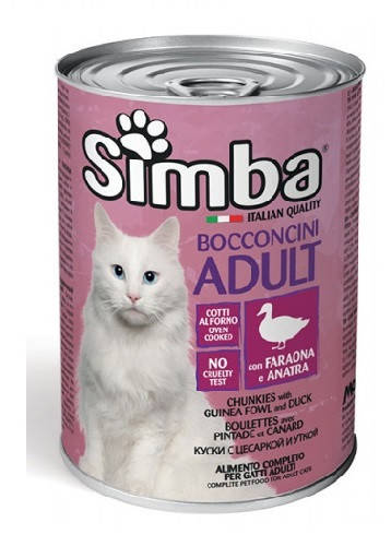 

Влажный корм SIMBA (Симба) CAT WET консерва для кошек, кусочки цесарки с уткой, 415g