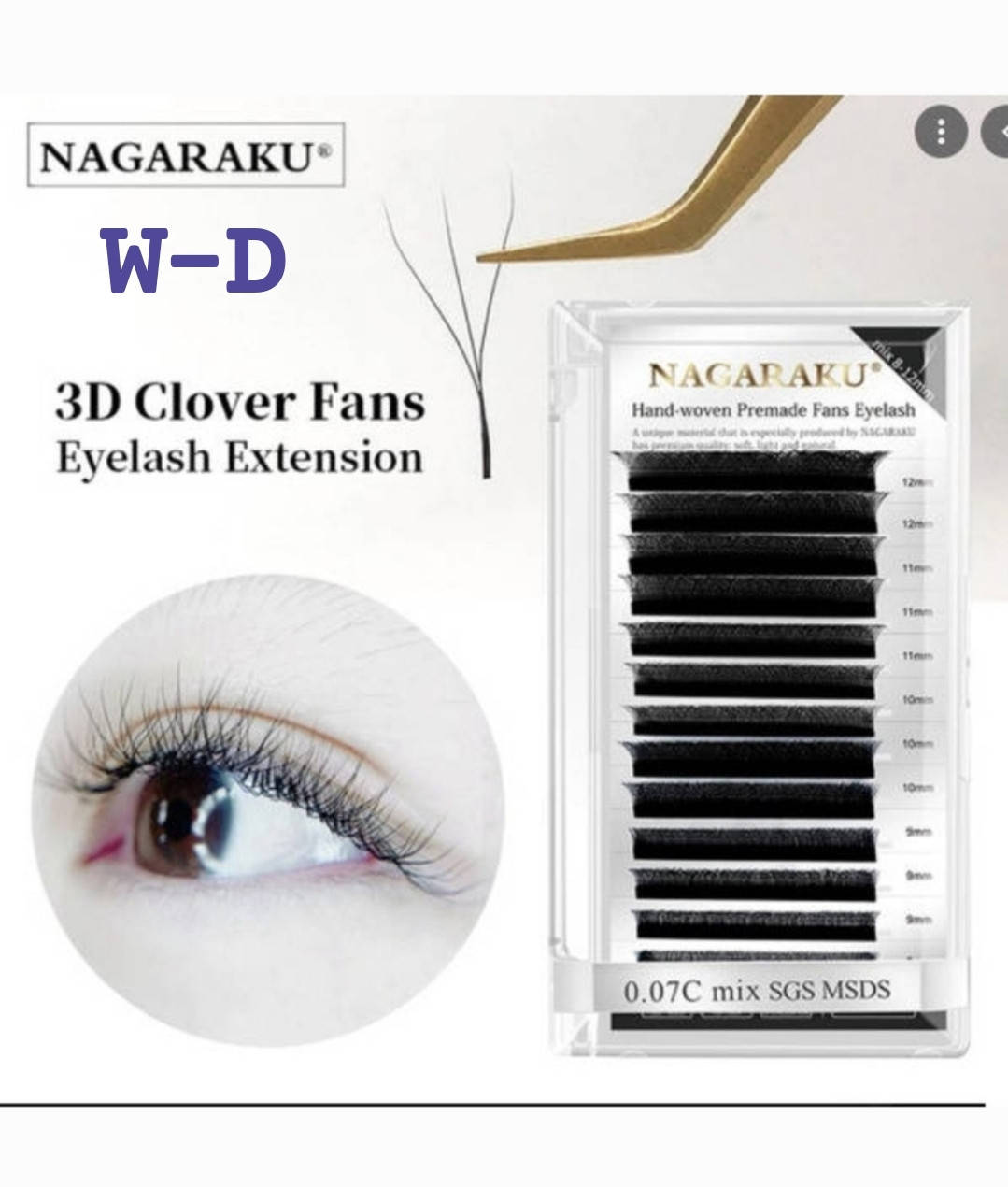 

Ресницы Nagaraku Mix W 3D 0.07 , изиб D (8-14mm)