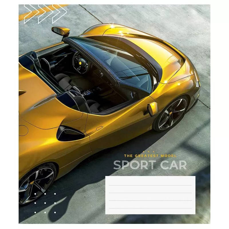 

Зошит шкільний в клітинку 12 аркушів Школярик, Sport car УФ лак