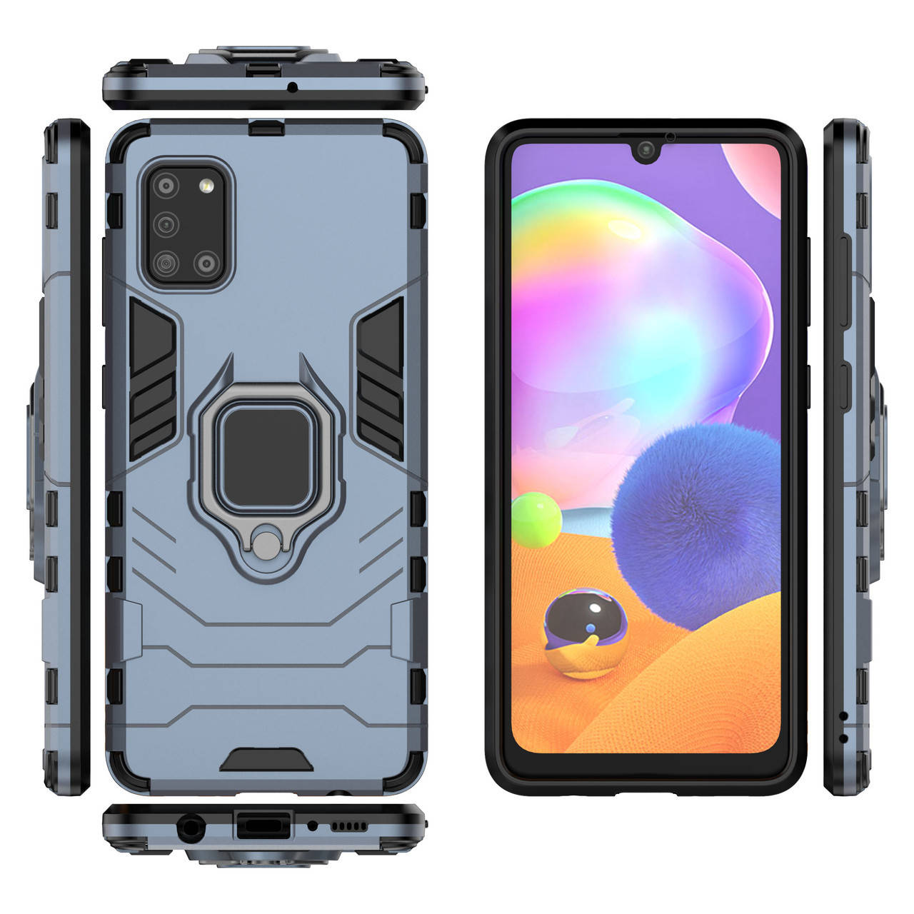 

Бронированный чехол для Samsung Galaxy A31 A315 с кольцом Navy Blue, Серо-голубой