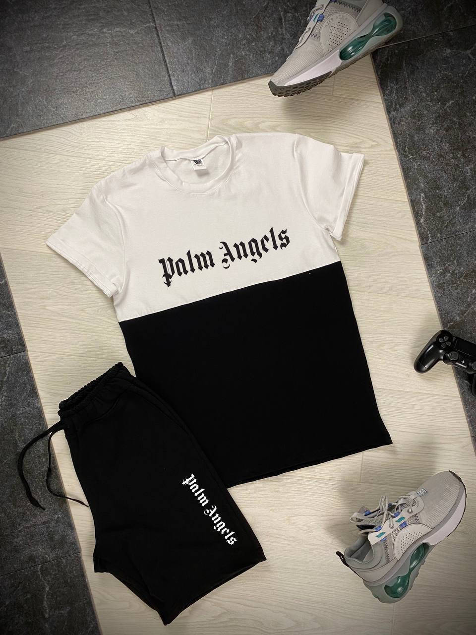 

Комплект мужской Футболка Шорты летний Palm Angels чёрный, Черный