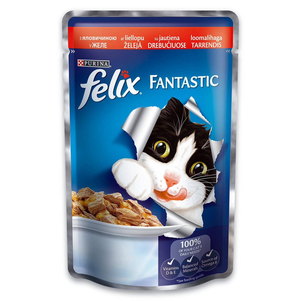 

Felix Fantastic Консервы для кошек с говядиной в желе 85 г Purina