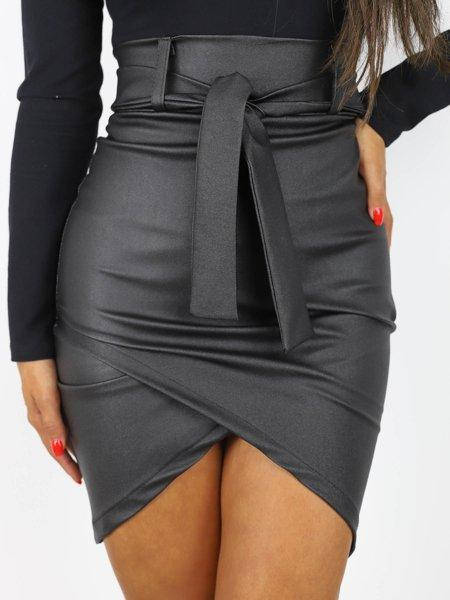 

Кожаная юбка с имитацией запаха на высокой посадке под пояс 46, Черный