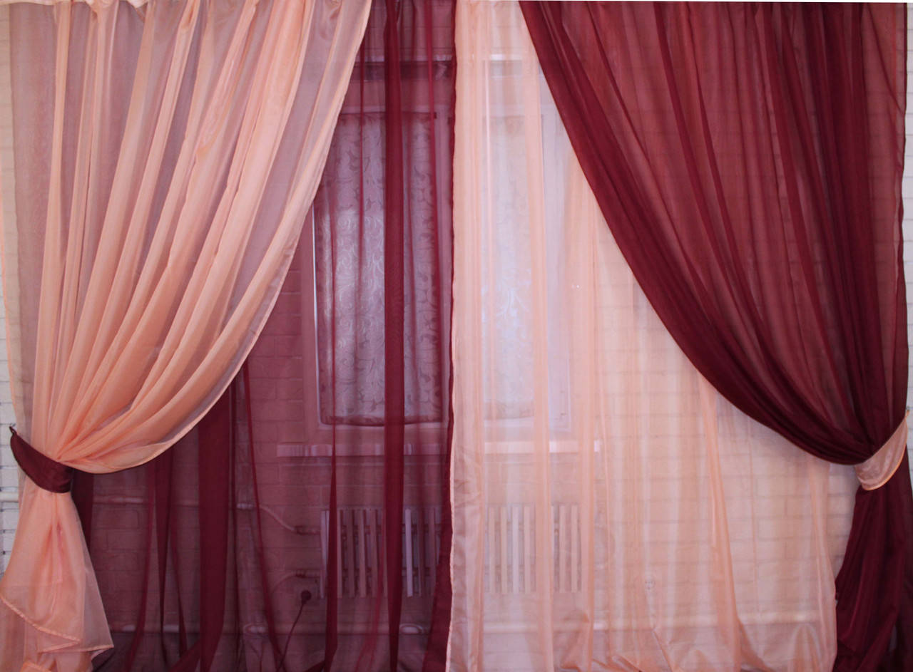 

Комплект из шифона. "Инь Янь" Цвет бордовый с персиковым 010дк 4 шторки по 3м.