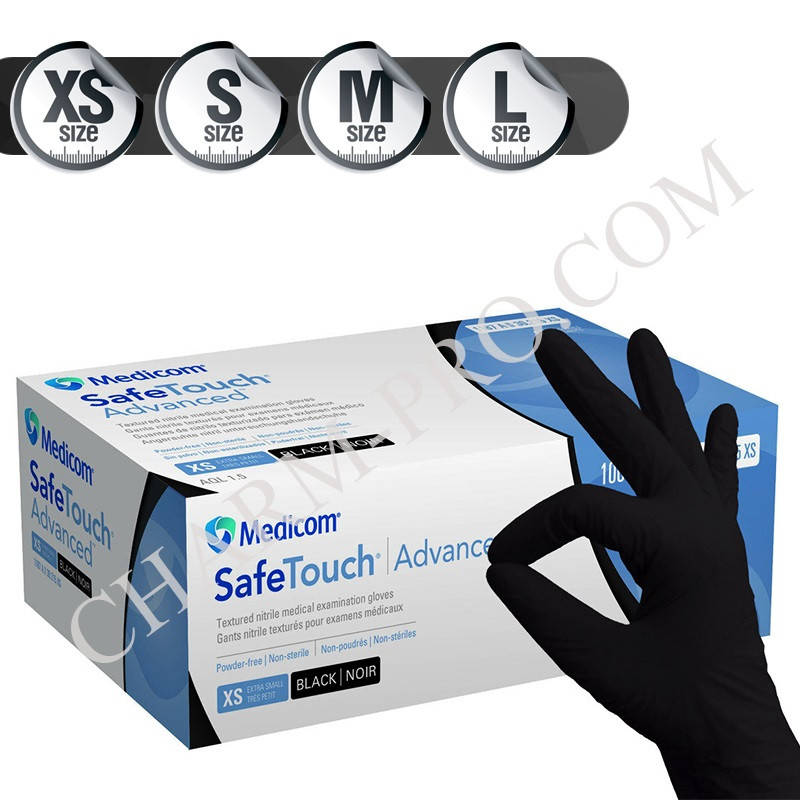 

Нитриловые перчатки Medicom Extra Strong черные (100шт./ Размер, Черный