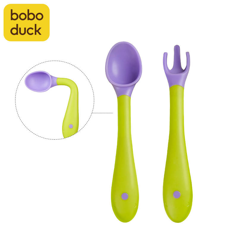 

Детская гибкая вилка и ложка Boboduck с фиксацией изгиба авокадо, Зелёный