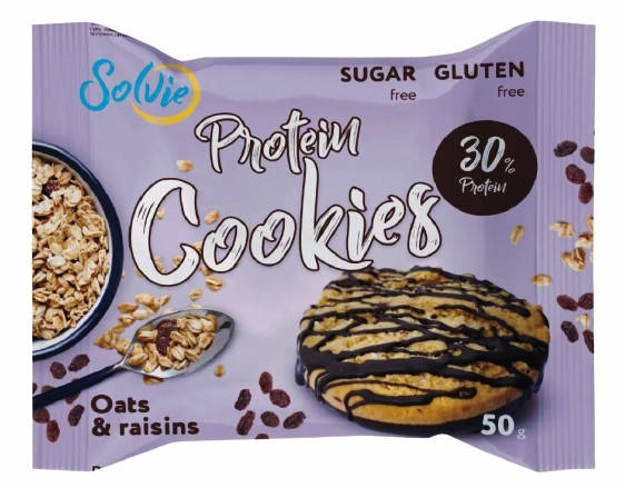 

Протеиновое печенье в глазури Solvie Овсяное с Изюмом (50 грамм)