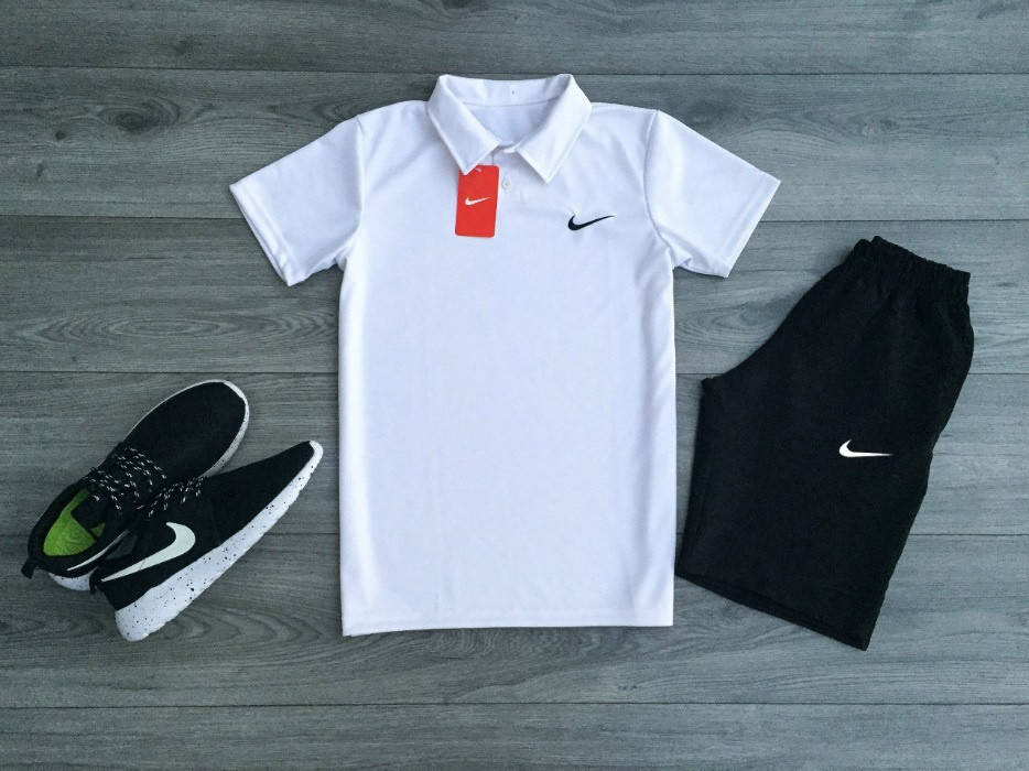 

Комплект Шорты + футболка поло + Подарок Nike черно-белый | Спортивный костюм мужской летний Найк ТОП качества