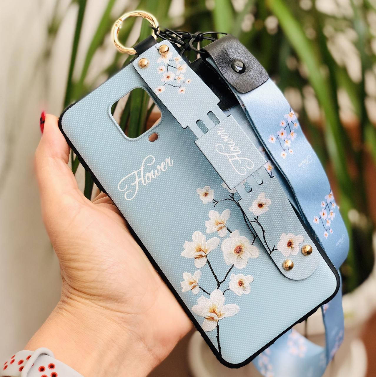 

Чехол Lanyard для Xiaomi Redmi Note 9 Pro Max бампер с ремешком Blue