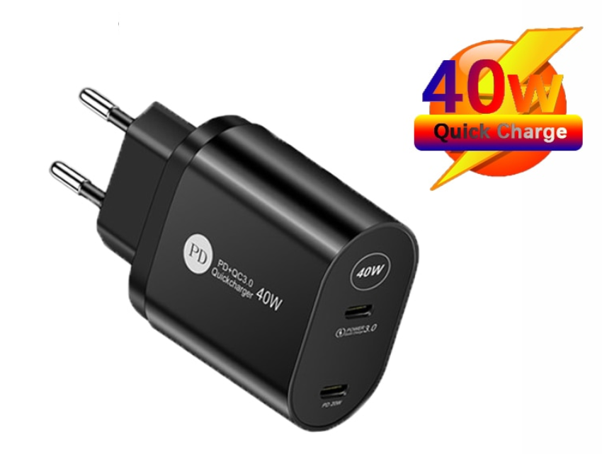 

Зарядное устройство PD+Quick Charge 3.0 40W 2Type-C (PD001) (black), Черный