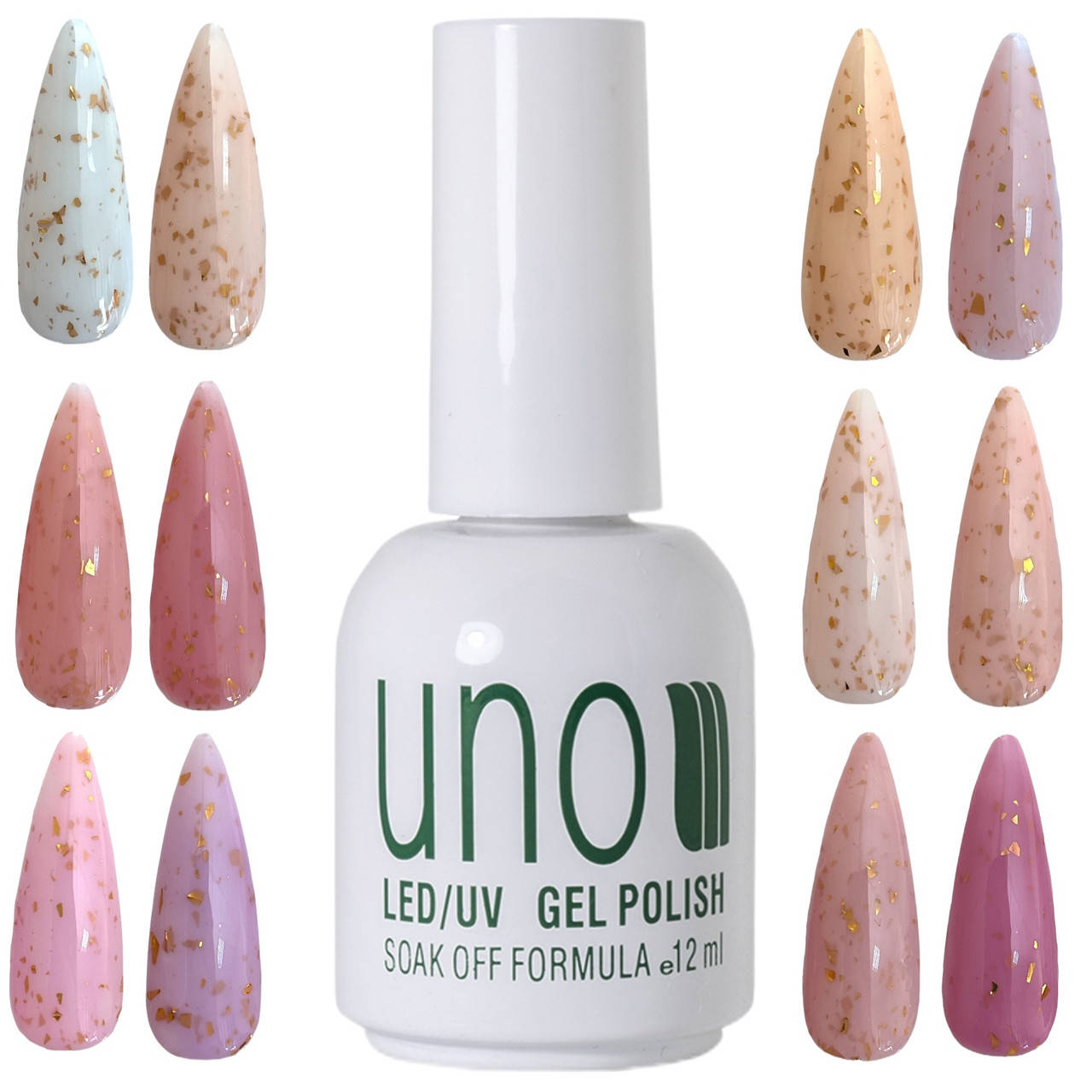 

Цветное базовое покрытие для ногтей с золотыми хлопьями. AFINE BASE, 12 ml.