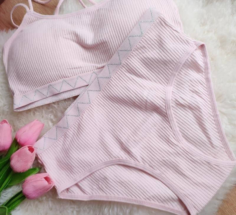 

Повседневный комплект в рубчик, базовый набор, женское нижнее белье, топик трусики слип, Розовый