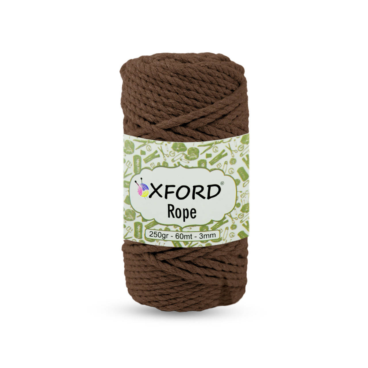 

Бавовняний шнур макраме кручений ОXford Rope. Браун. 250 г, 60 м, 3 мм