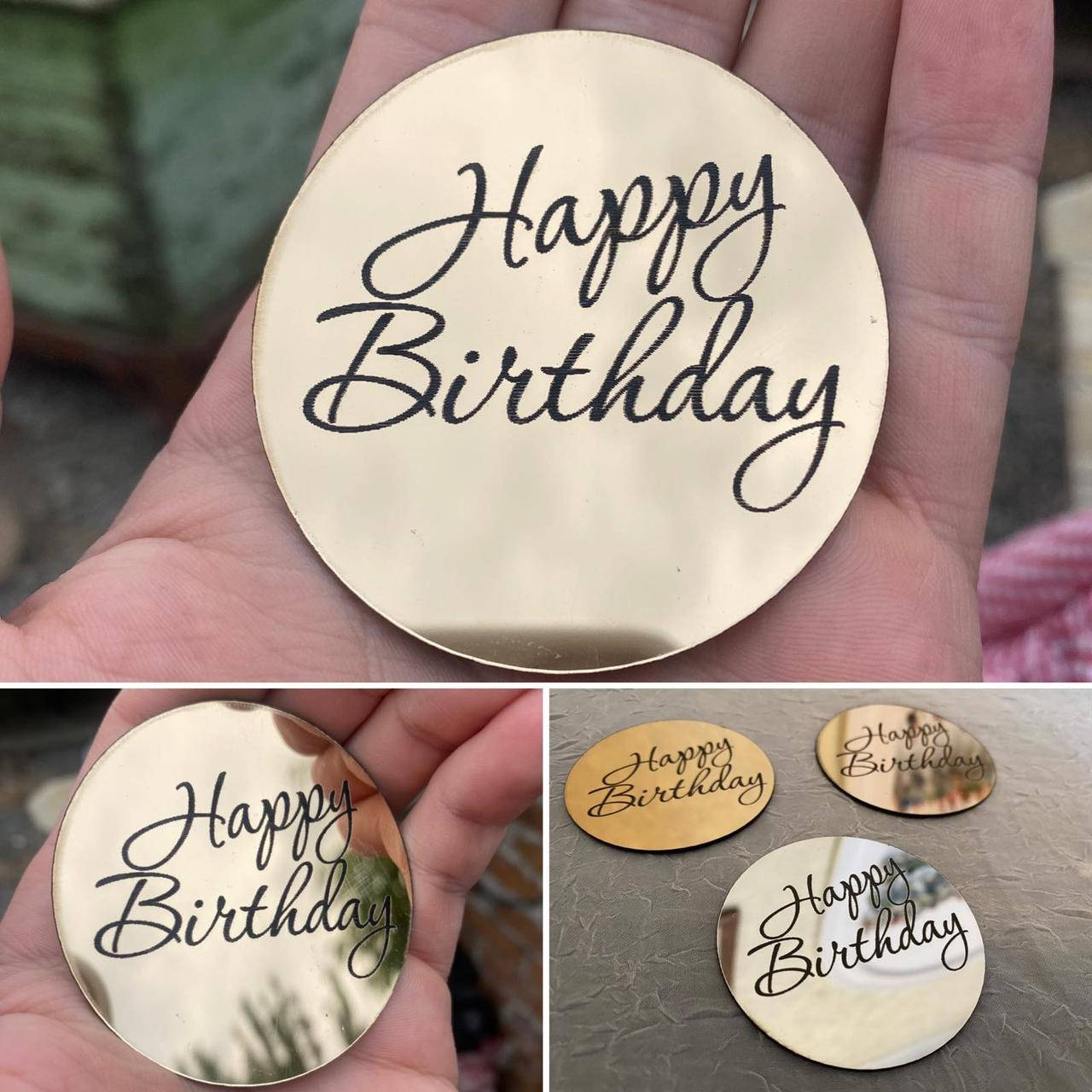 

Дзеркальні топпери Happy Birthday на торець торта