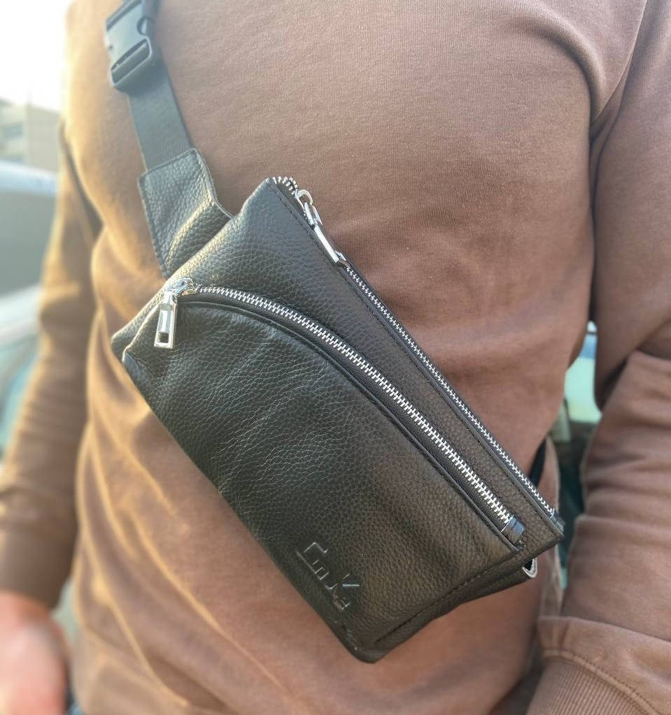 

Мужская кожаная сумка-слинг через плечо Tiding Bag черная, Черный