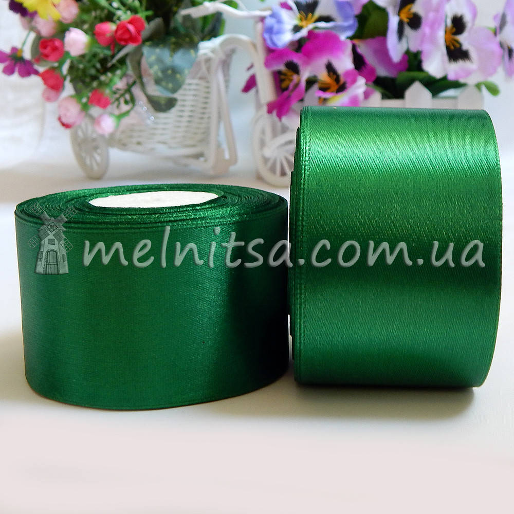 

Атласная лента 5 см, №127 темно-зеленая, Темно-зеленый