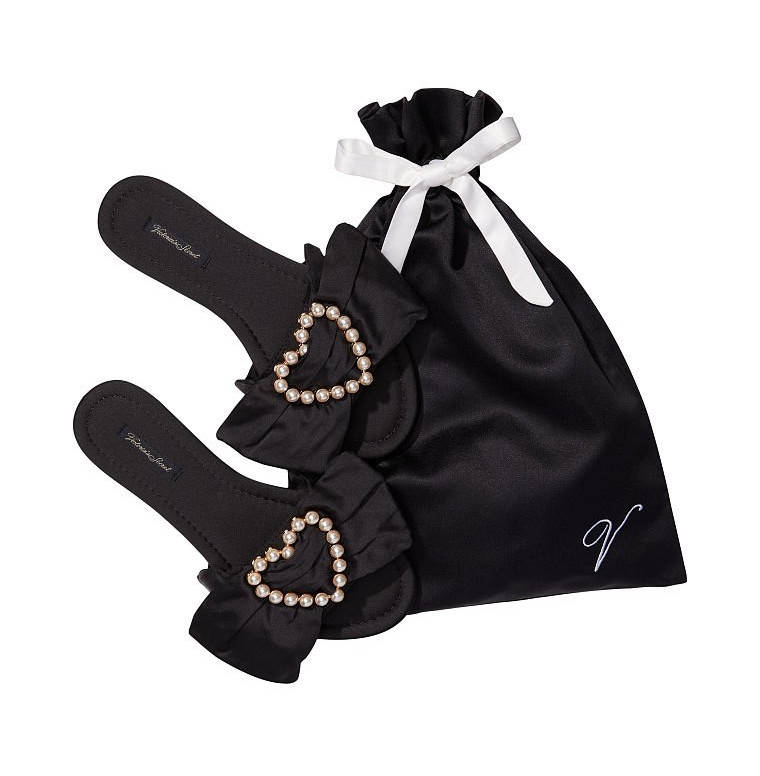 

Женские Тапочки-Шлепанцы Victoria's Secret Embellished Satin Bow Slide, Черные 36-37, Черный